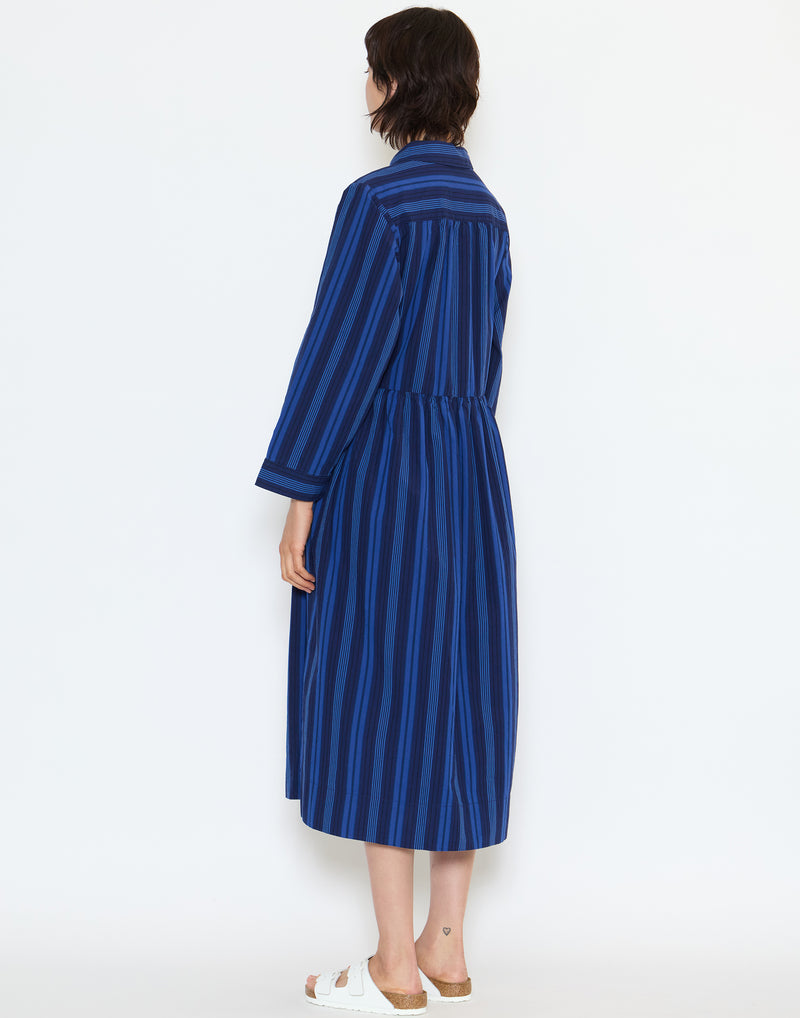 Royal Blue Stripe Poplin Shirt Dress