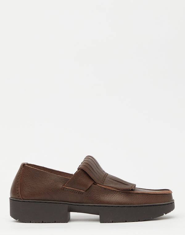 Espresso Brown Leather Fringed Tiger Loafers