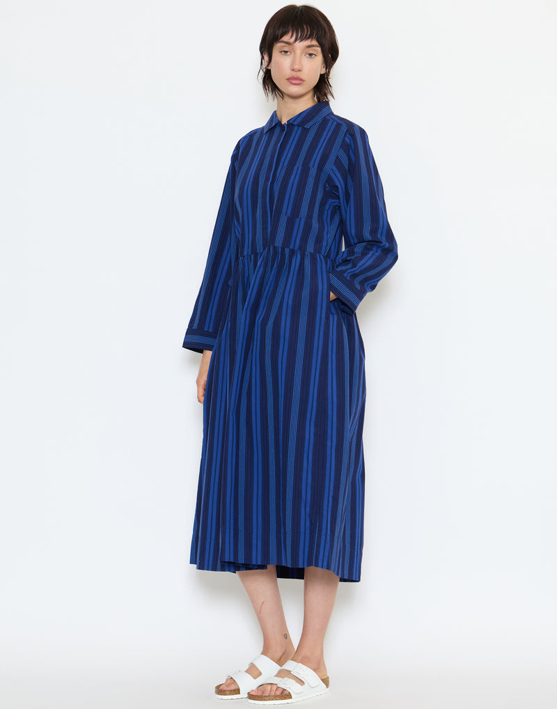Royal Blue Stripe Poplin Shirt Dress