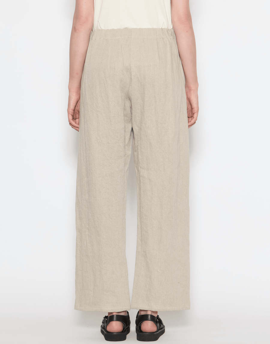 Ecru Linen Wide Leg Trousers