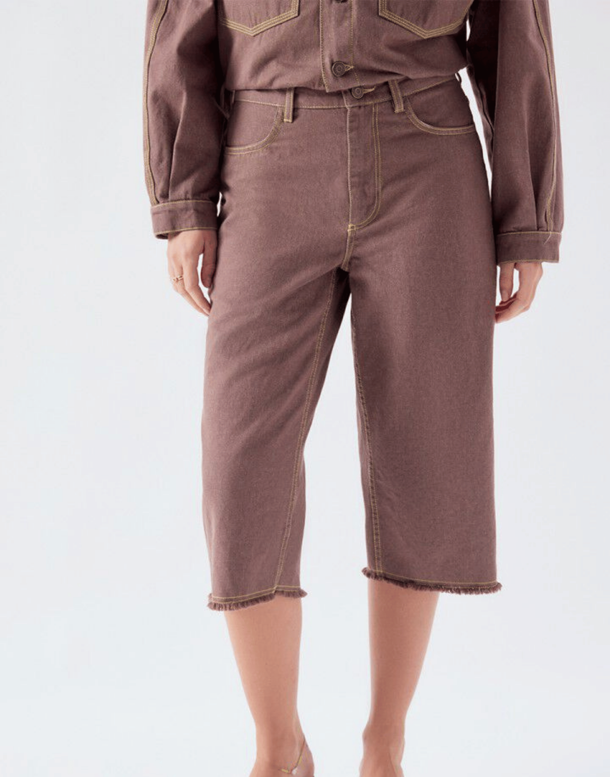Mocha Cotton Denim Grezby Bermuda Shorts
