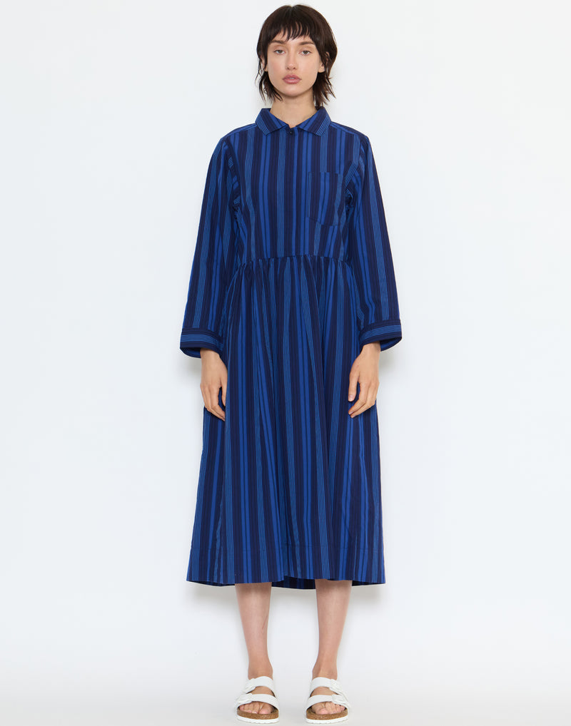 Royal Blue Stripe Poplin Shirt Dress