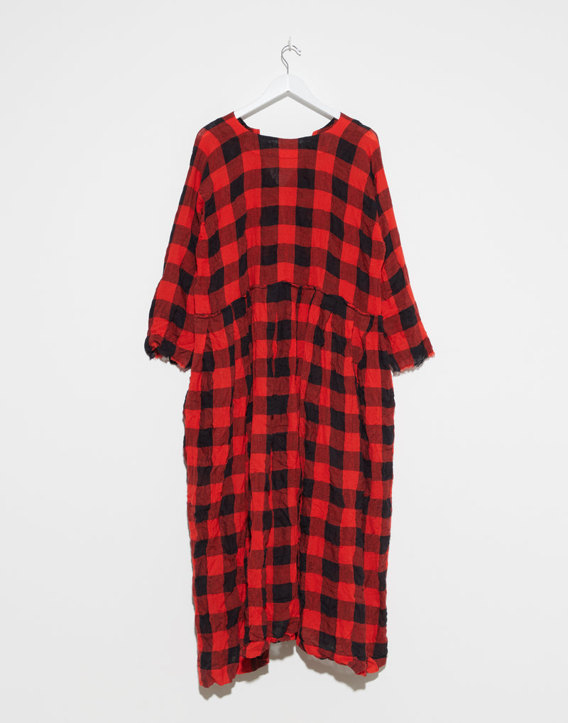 Red Check Linen & Wool Operaio Dress
