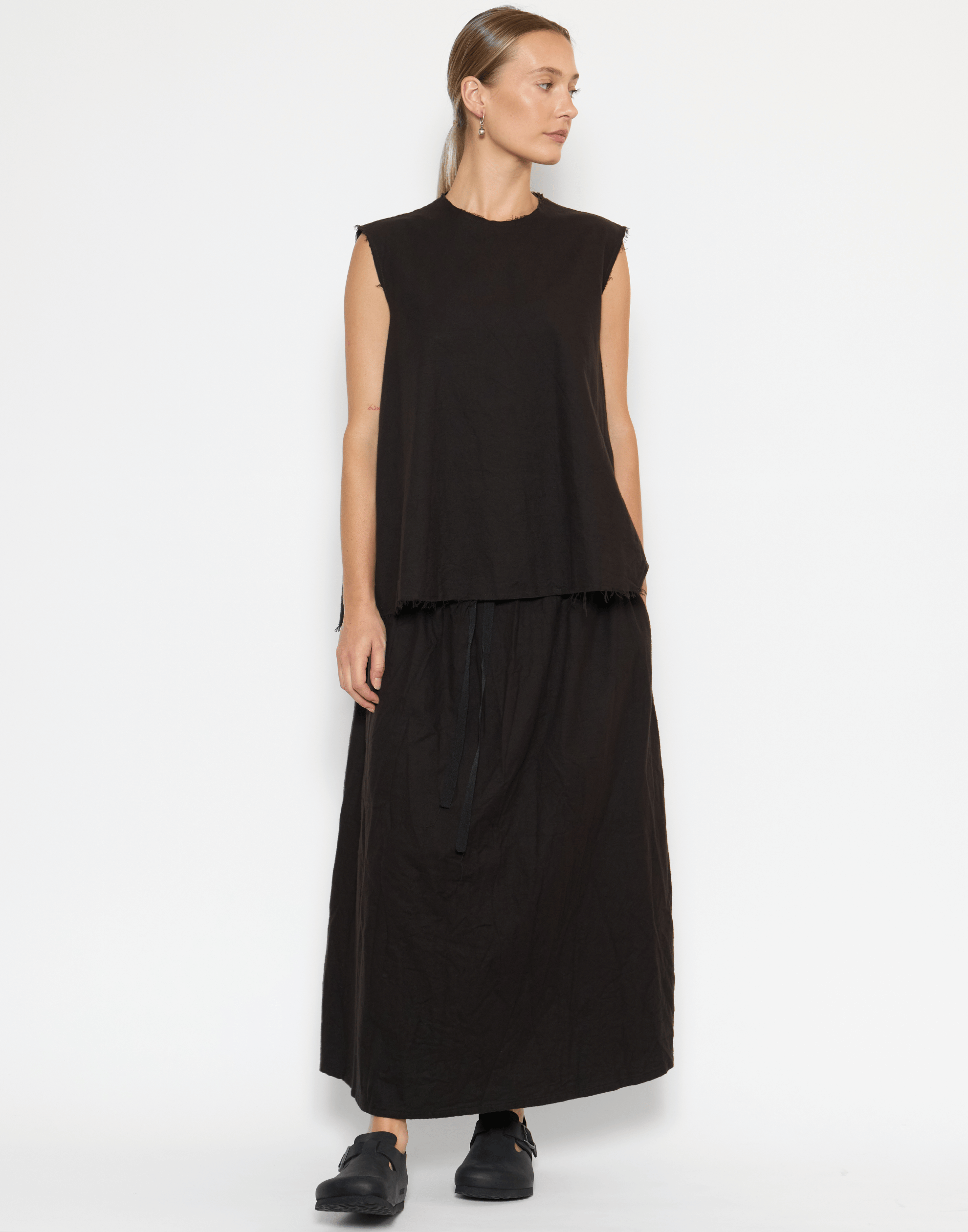 Bitter Chocolate Cotton Flannel Sleeveless Top