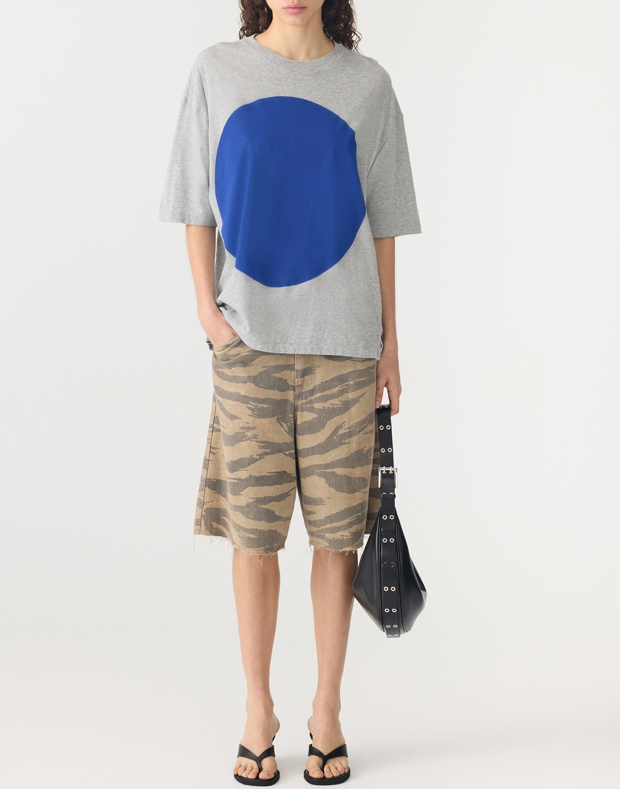 Grey & Cobalt Blue Cotton Slouch Dot T-Shirt