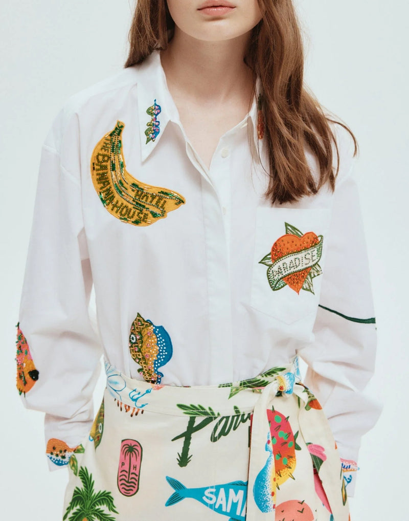 Clam Cotton Poplin Embroidered Shirt