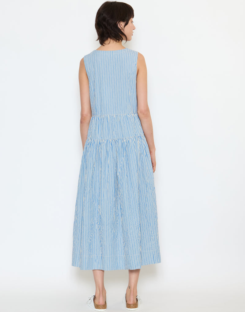 Blue & Ecru Stripe Cotton Dress