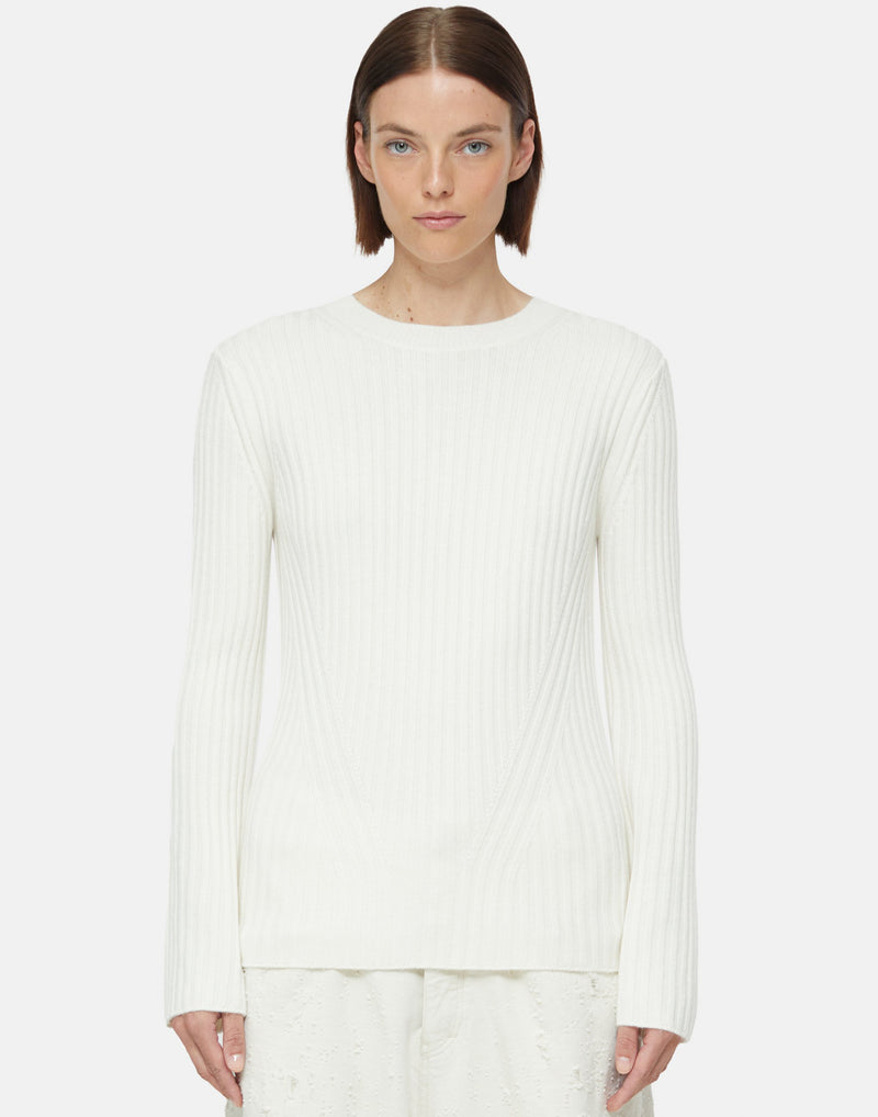 Ivory Cashmere & Wool Ribbed Pullover