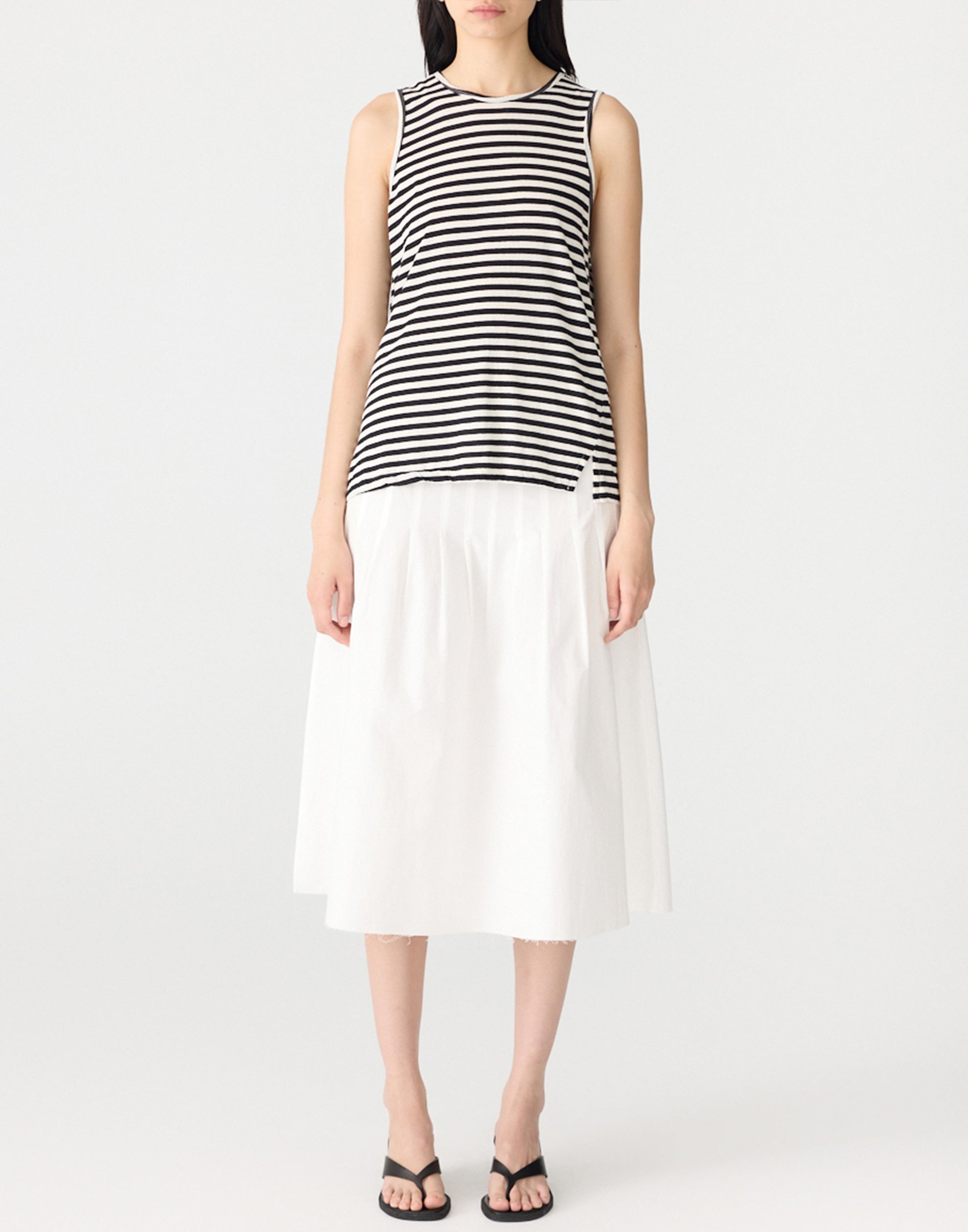 Black & White Stripe Cotton Fine Bind Athletic Tank