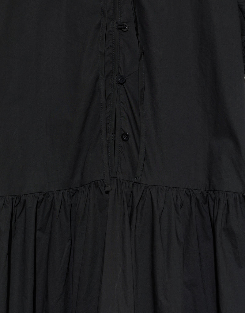 Black Cotton Draw Hem Dress