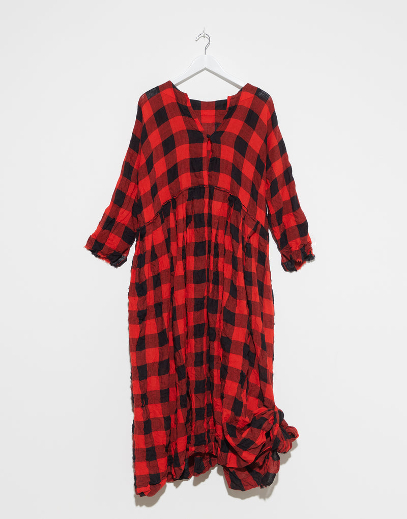 Red Check Linen & Wool Operaio Dress