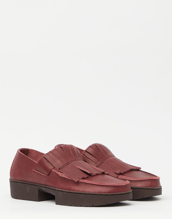 Berry Leather Fringed Tiger Loafers