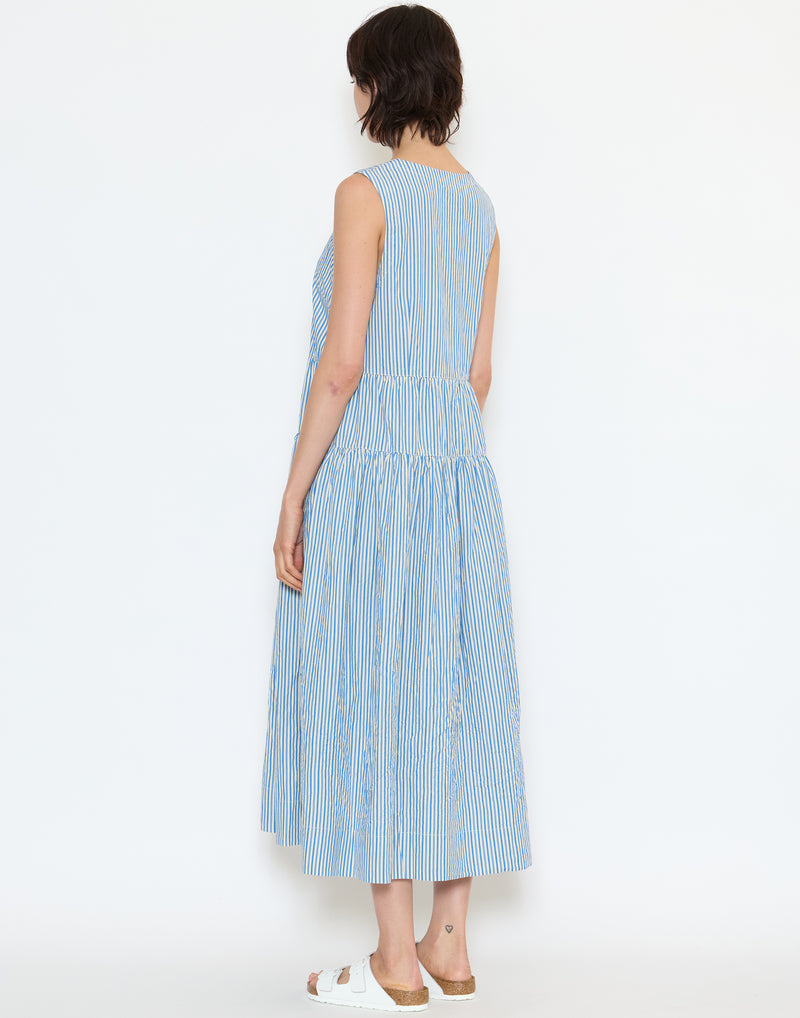 Blue & Ecru Stripe Cotton Dress