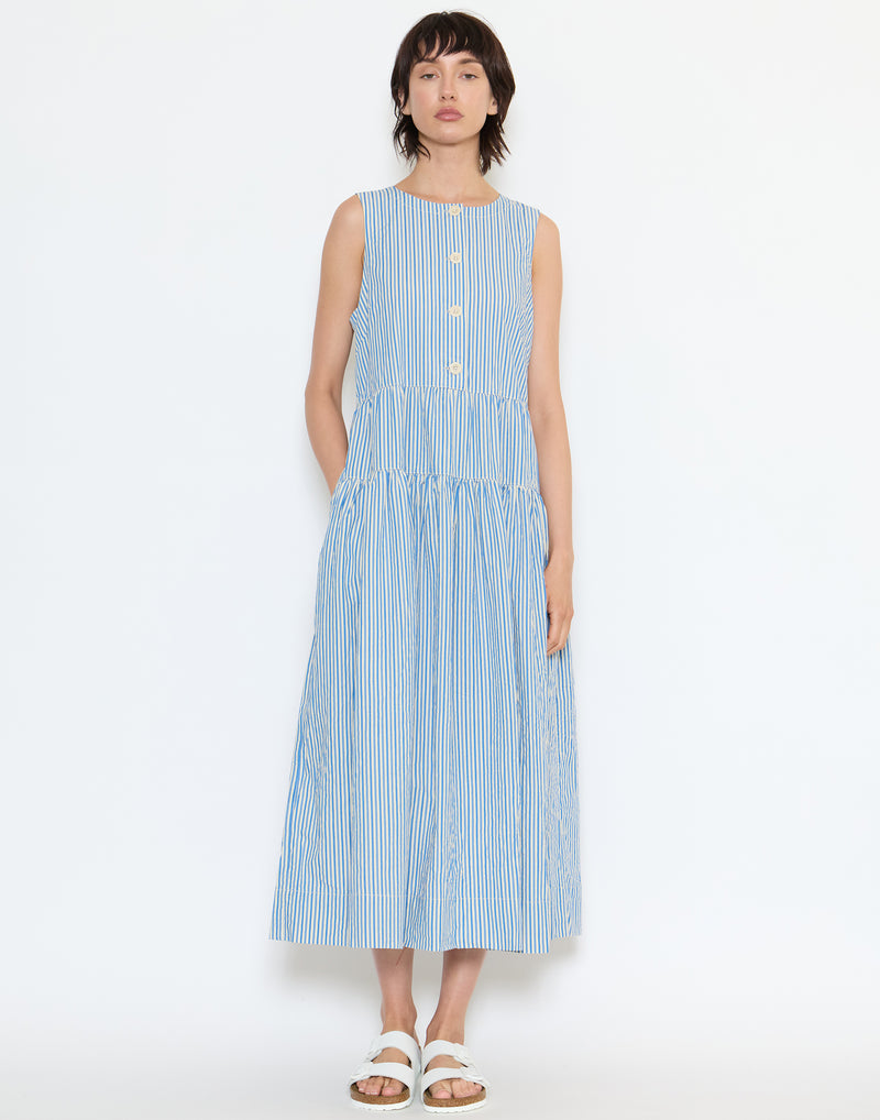 Blue & Ecru Stripe Cotton Dress