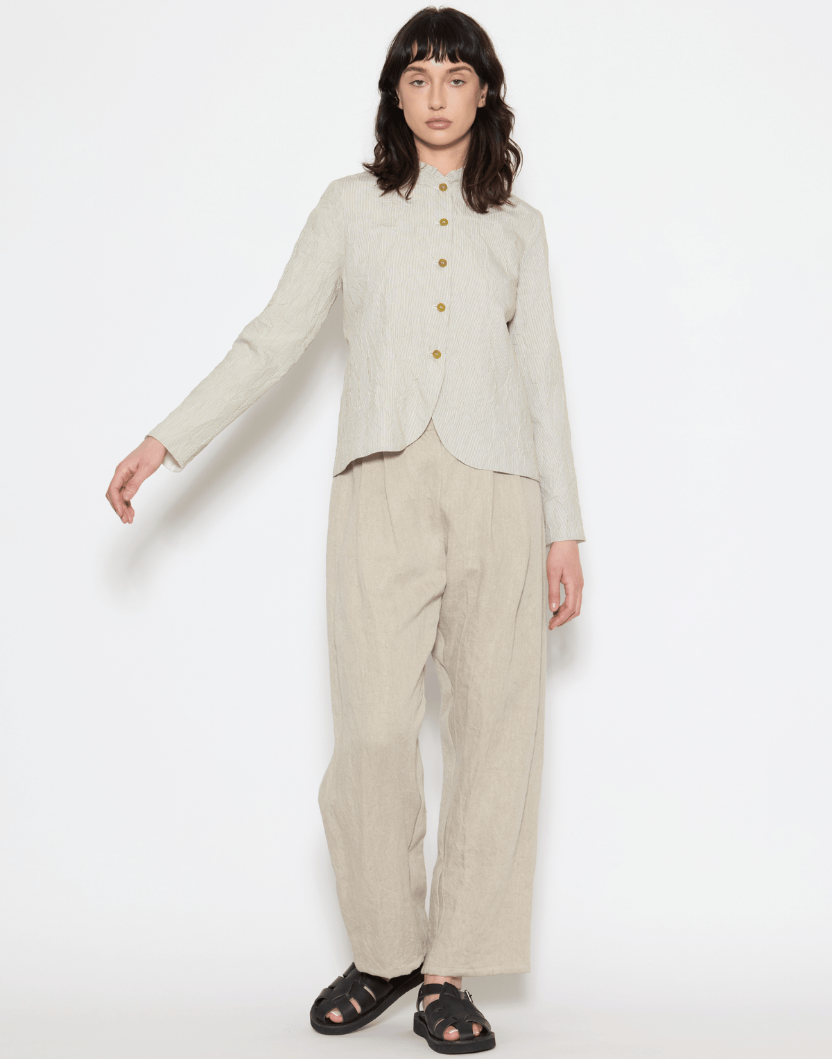 Ecru Linen Wide Leg Trousers