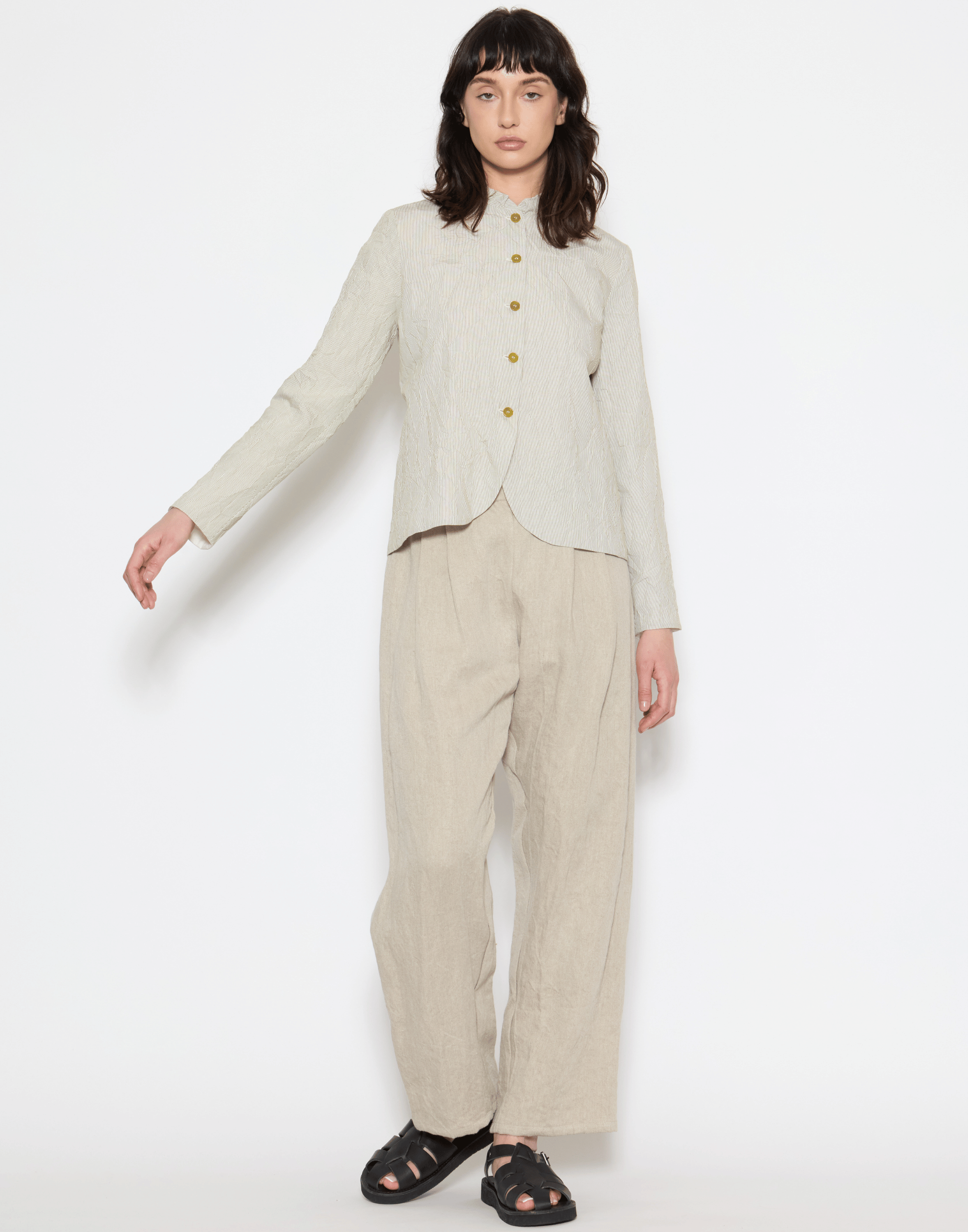 Ecru Linen Wide Leg Trousers