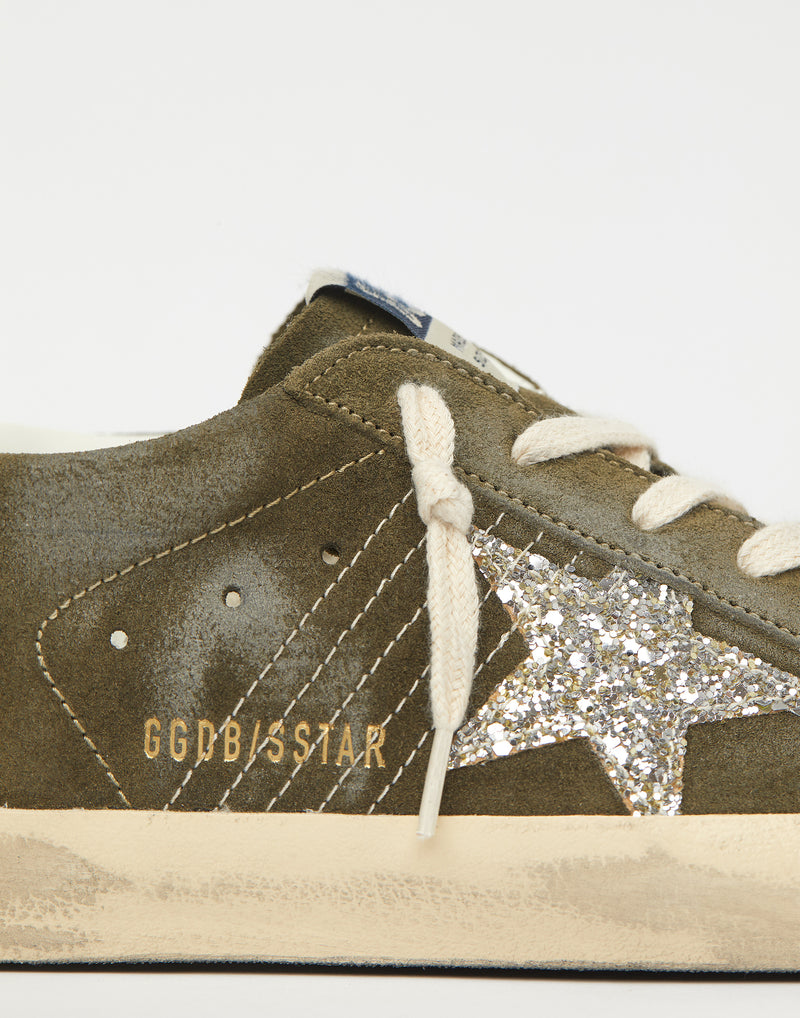Olive Green Suede & Glitter Superstar Sneakers