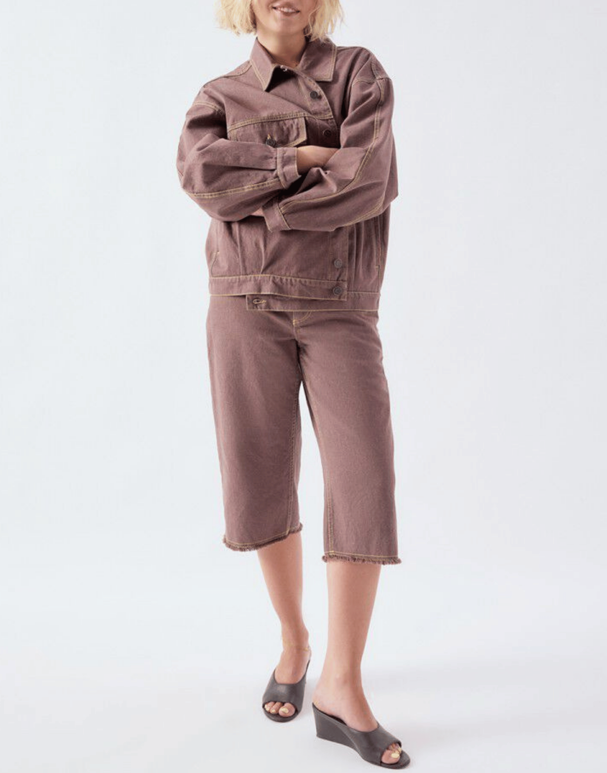 Mocha Cotton Denim Grezby Bermuda Shorts