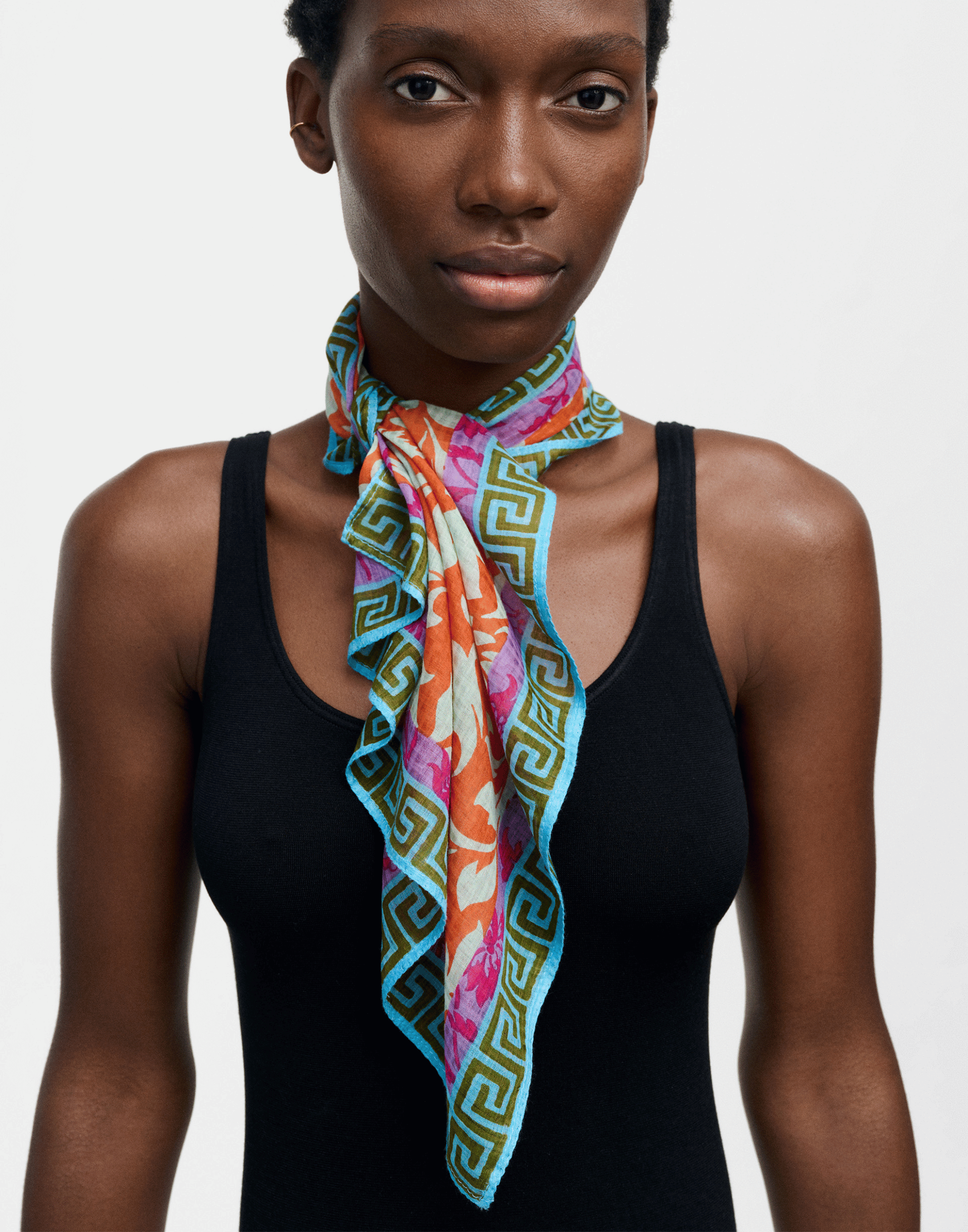 Apricot Silk & Cotton Square Scarf