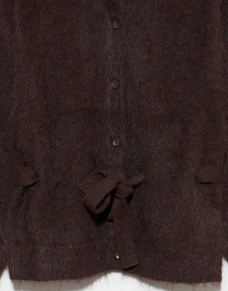 Brown Wool Blend Belted Cardigan