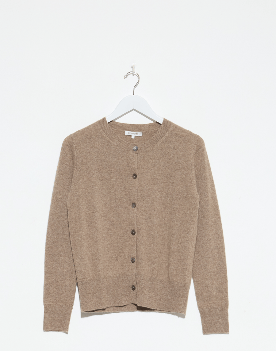 Shiitake Raw Cashmere Crew Neck Cardigan