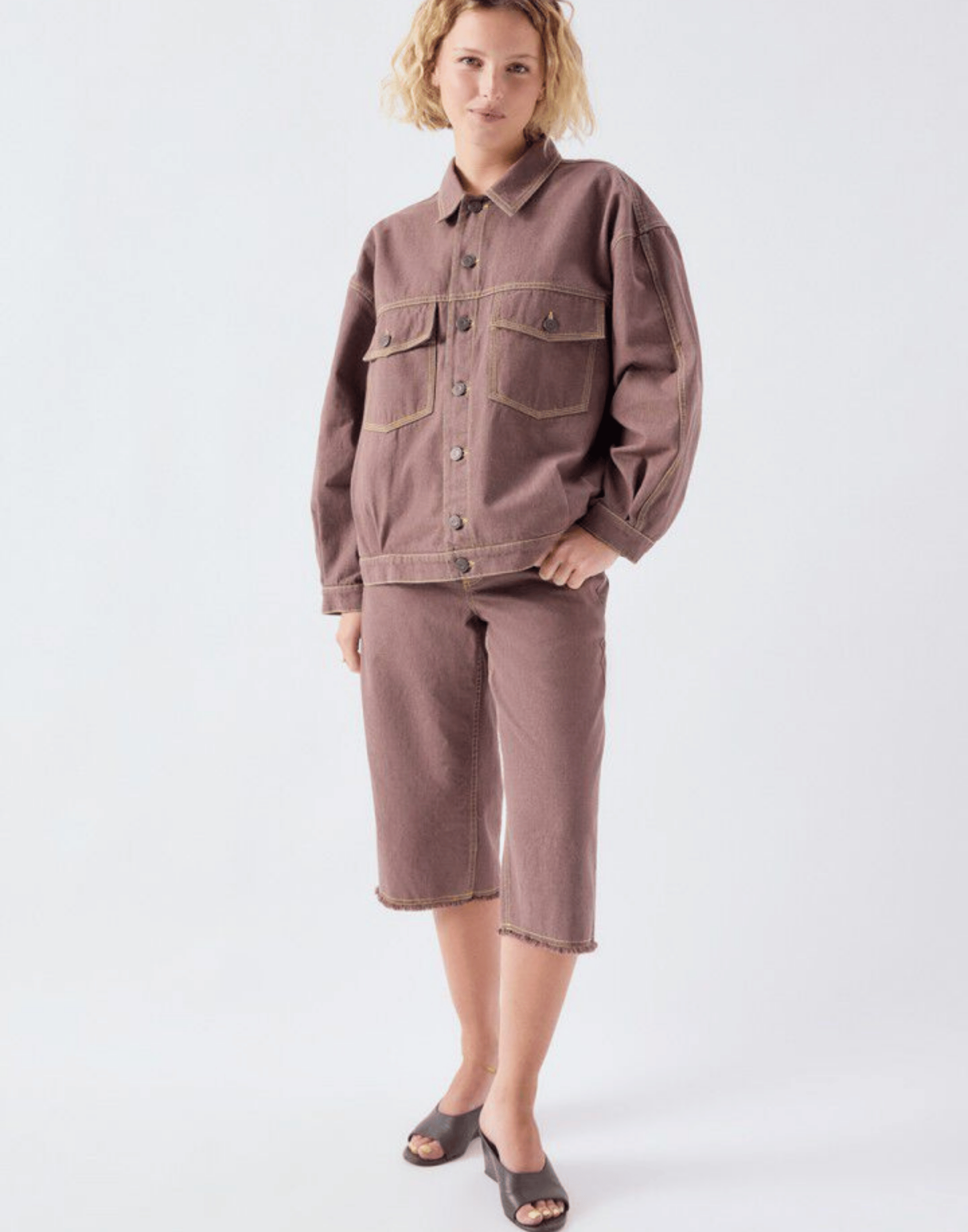 Mocha Cotton Denim Grezby Bermuda Shorts