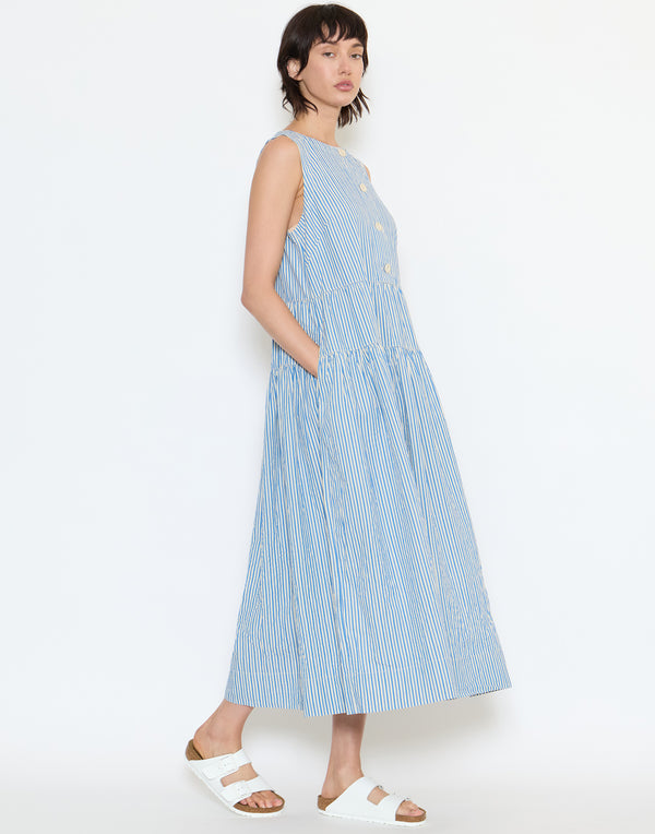 Blue & Ecru Stripe Cotton Dress