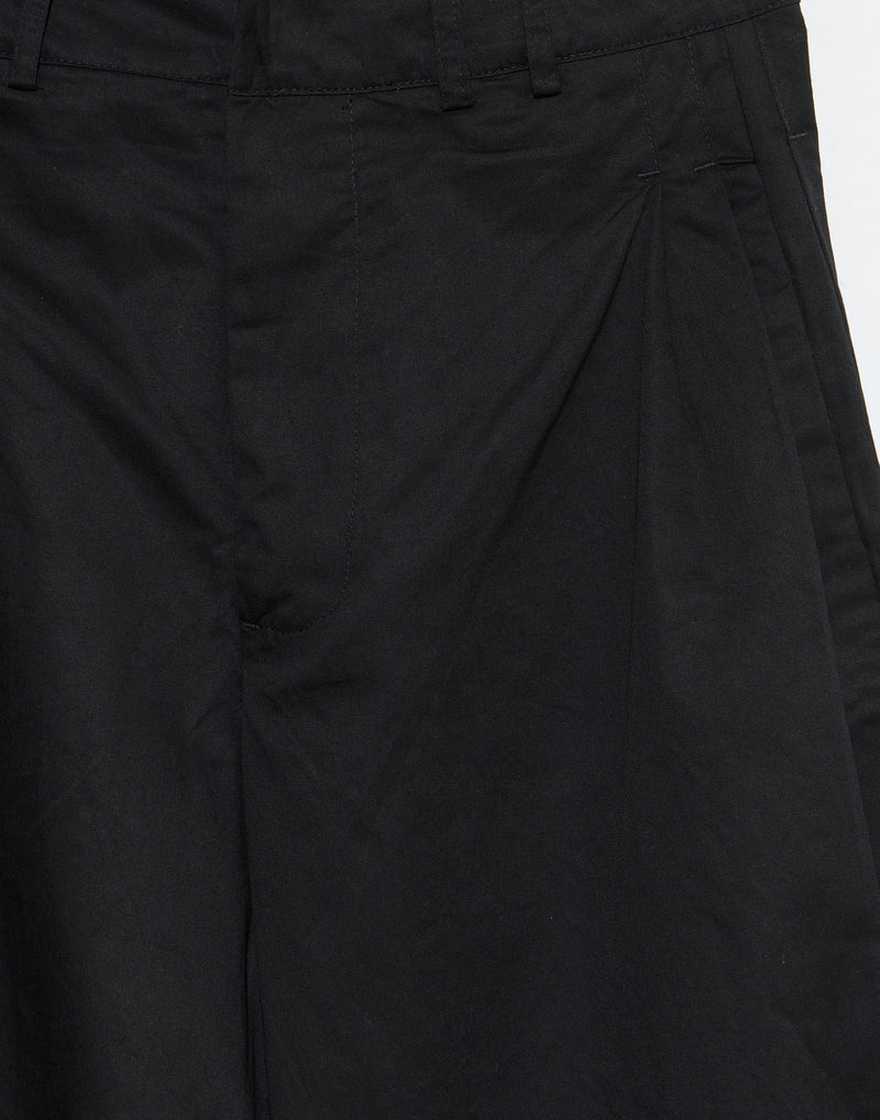 Black Cotton Wide Leg Tab Pants