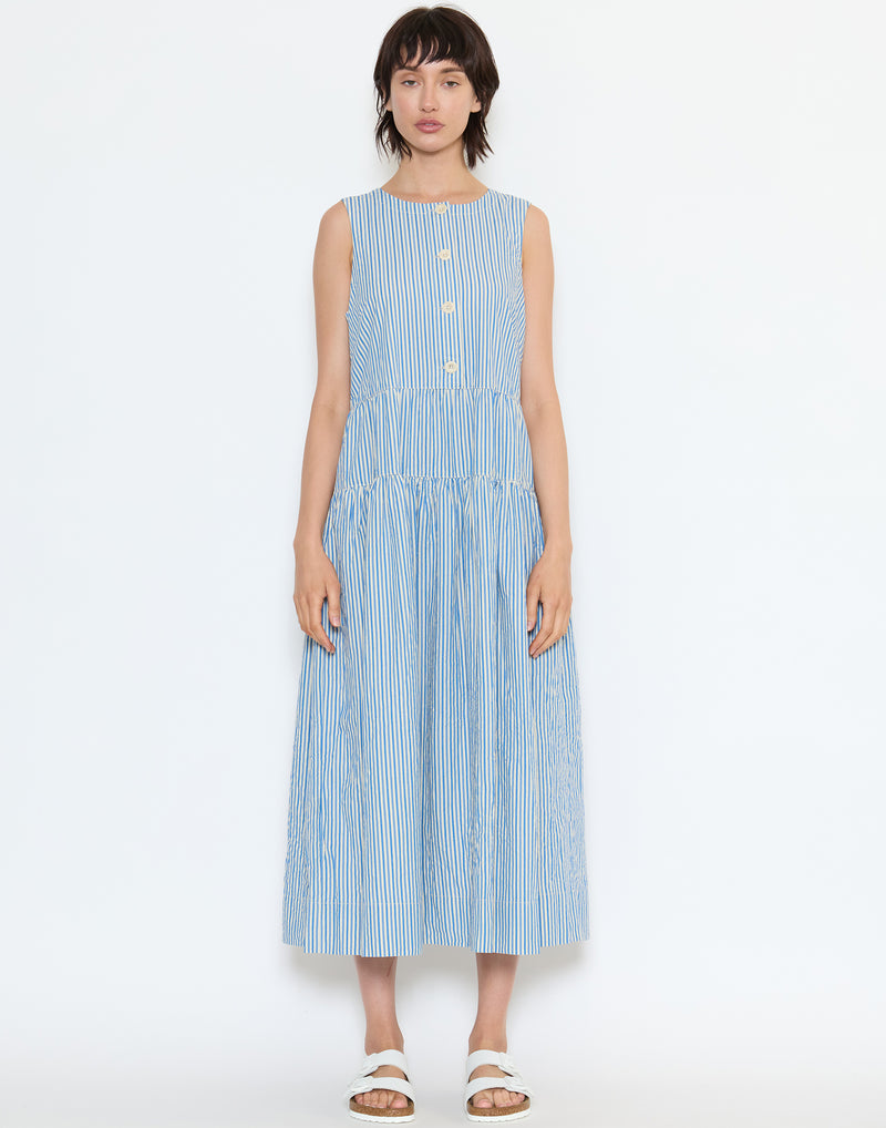 Blue & Ecru Stripe Cotton Dress