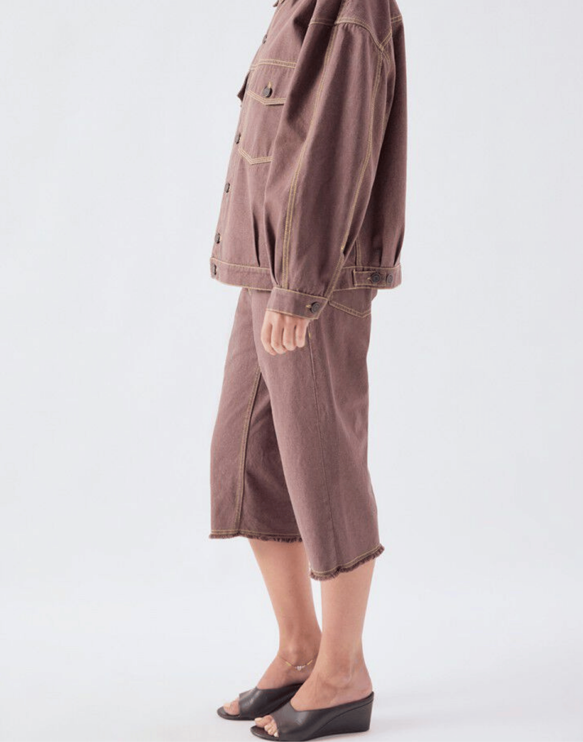 Mocha Cotton Denim Grezby Bermuda Shorts