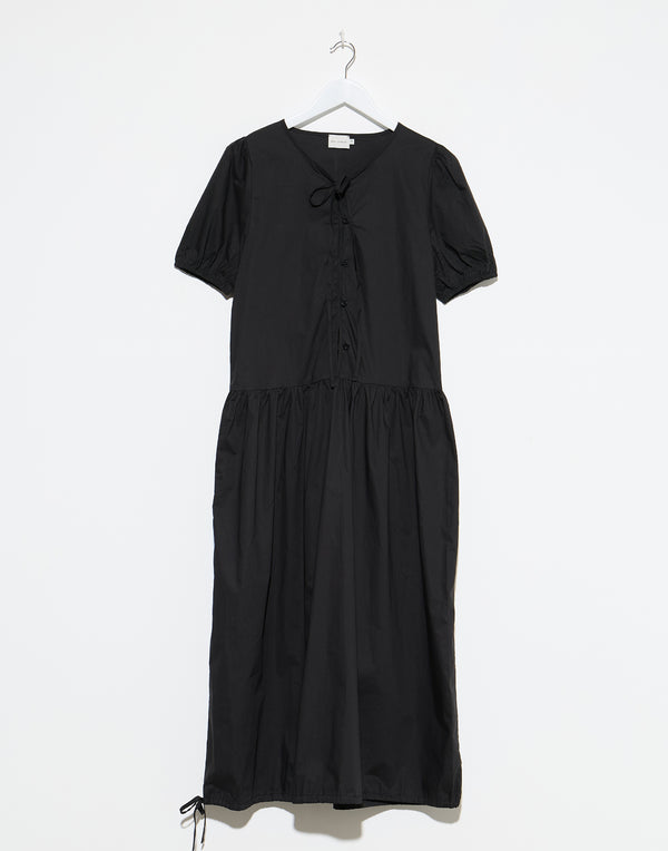 Black Cotton Draw Hem Dress