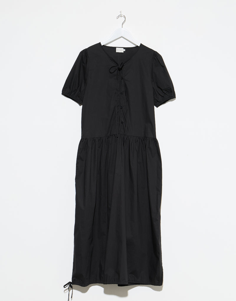 Black Cotton Draw Hem Dress