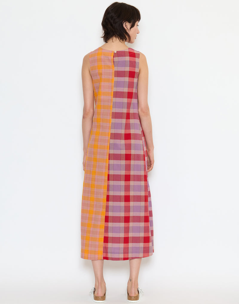 Check Cotton Front Tie Dress