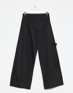 Black Cotton Wide Leg Tab Pants
