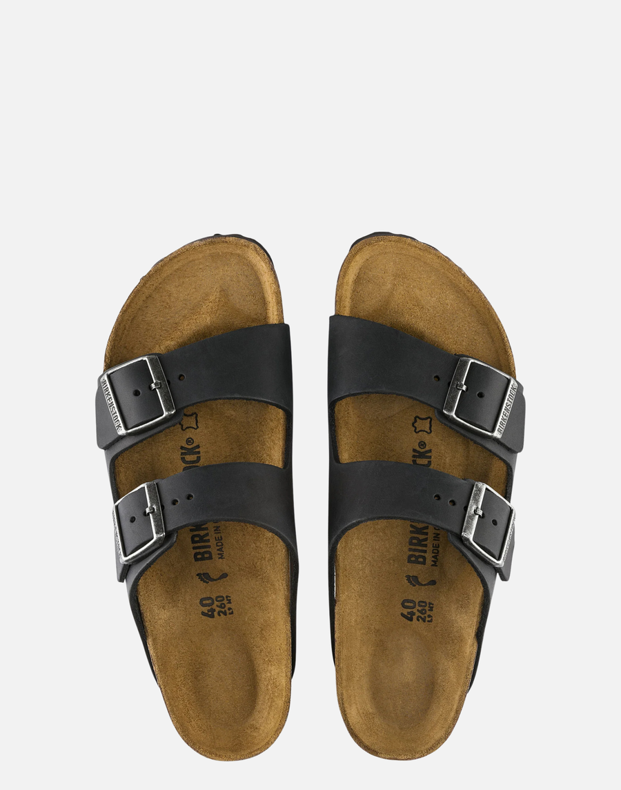 Regular Black Oiled Leather Arizona Sandals