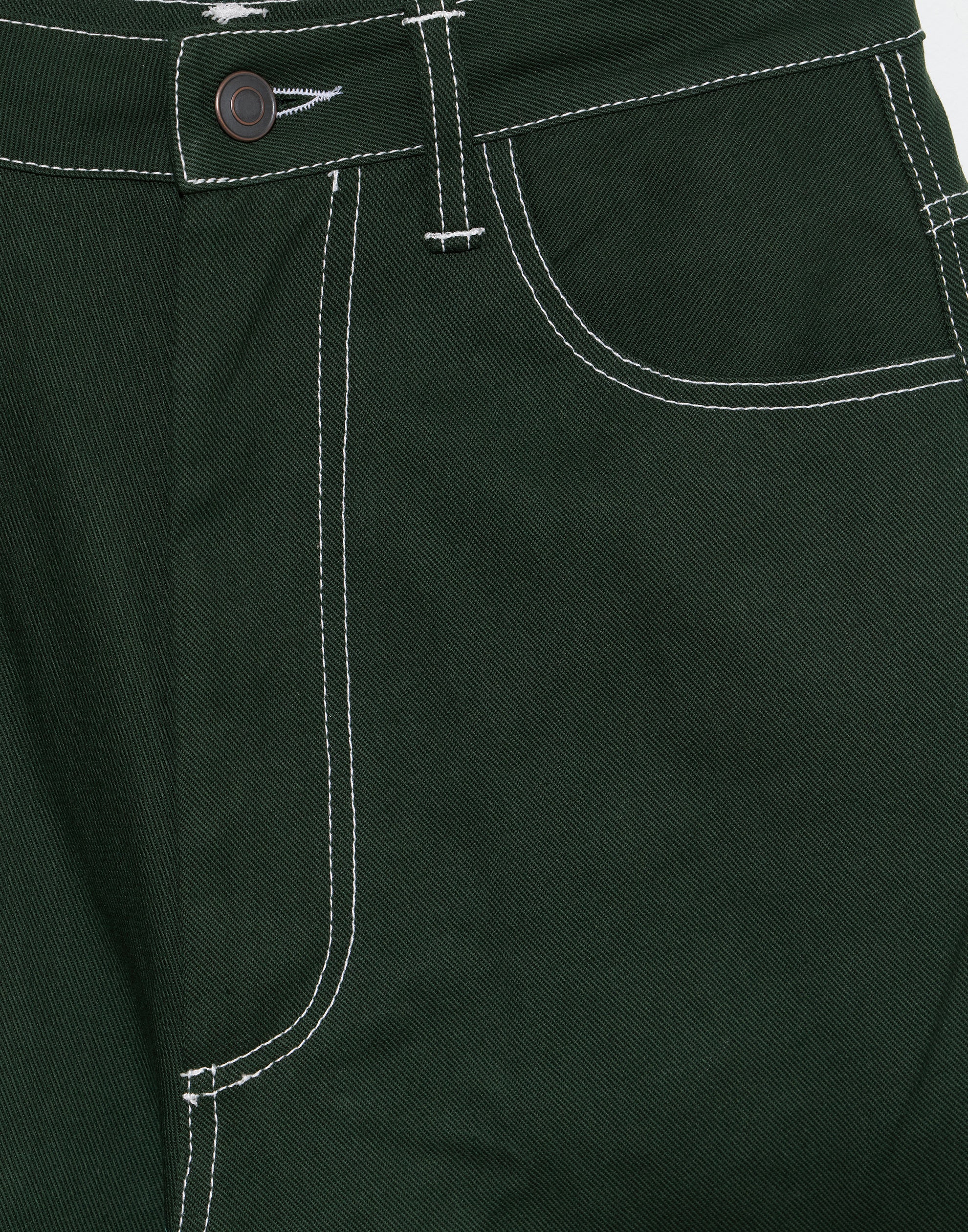 Pine Green Cotton Twill Barrel Leg Pants
