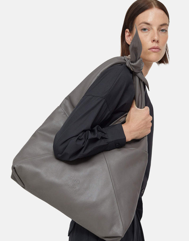 Dark Nickel Leather Tote Bag