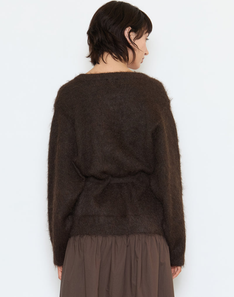 Brown Wool Blend Belted Cardigan