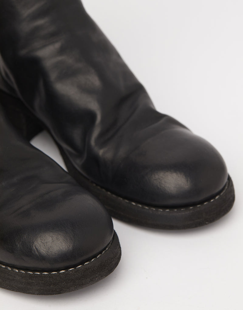 Black 788Z Leather Rear Zip Boots