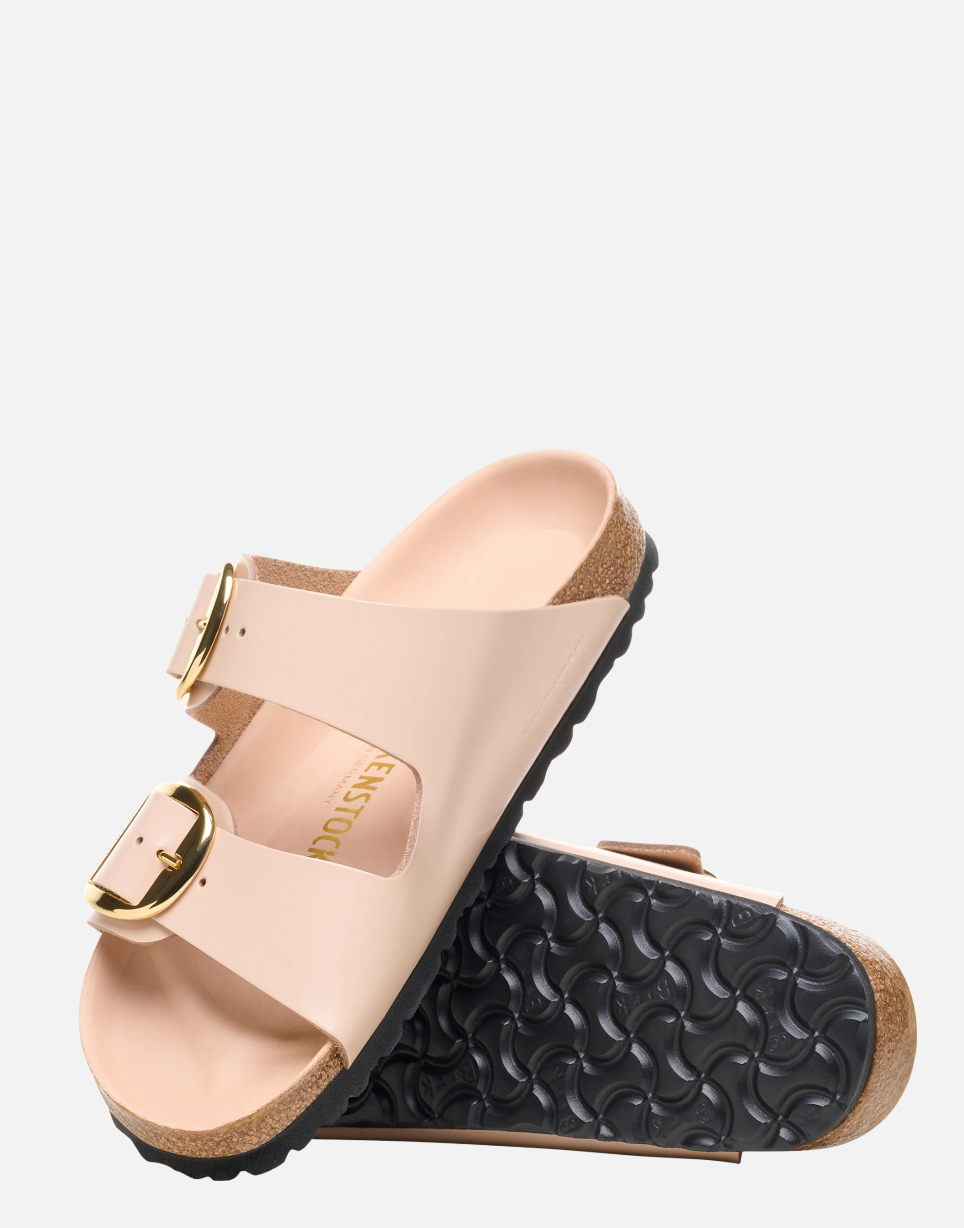 Regular New Beige Patent Leather Big Buckle Arizona Sandals