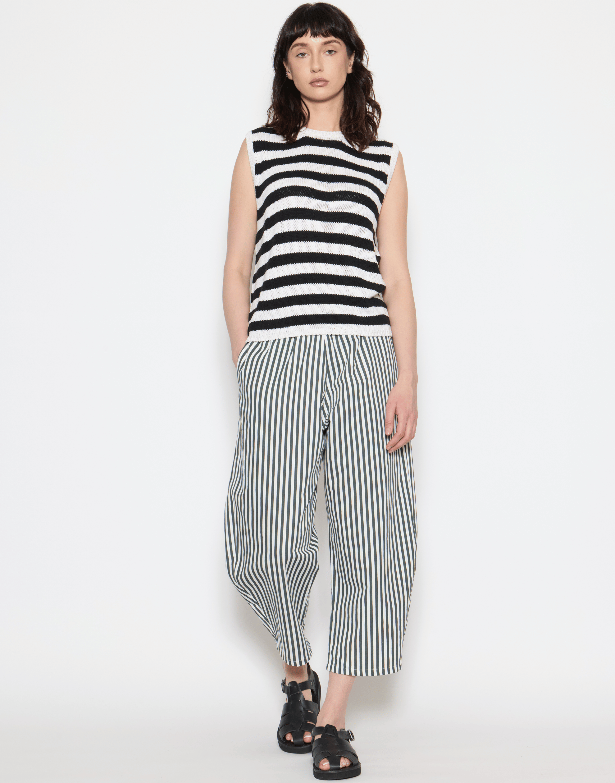 Black & Ecru Stripe Silk Knitted Vest