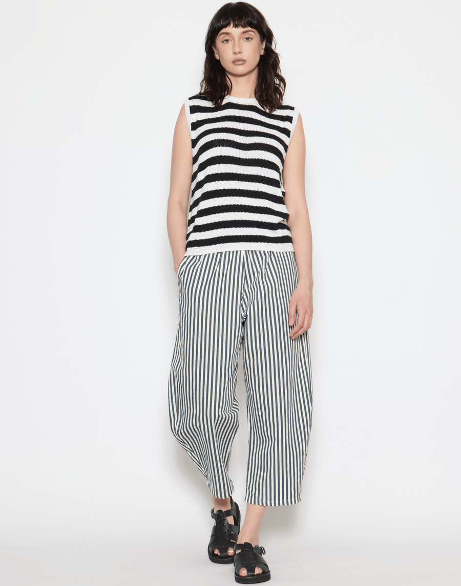 Black & Ecru Stripe Silk Knitted Vest