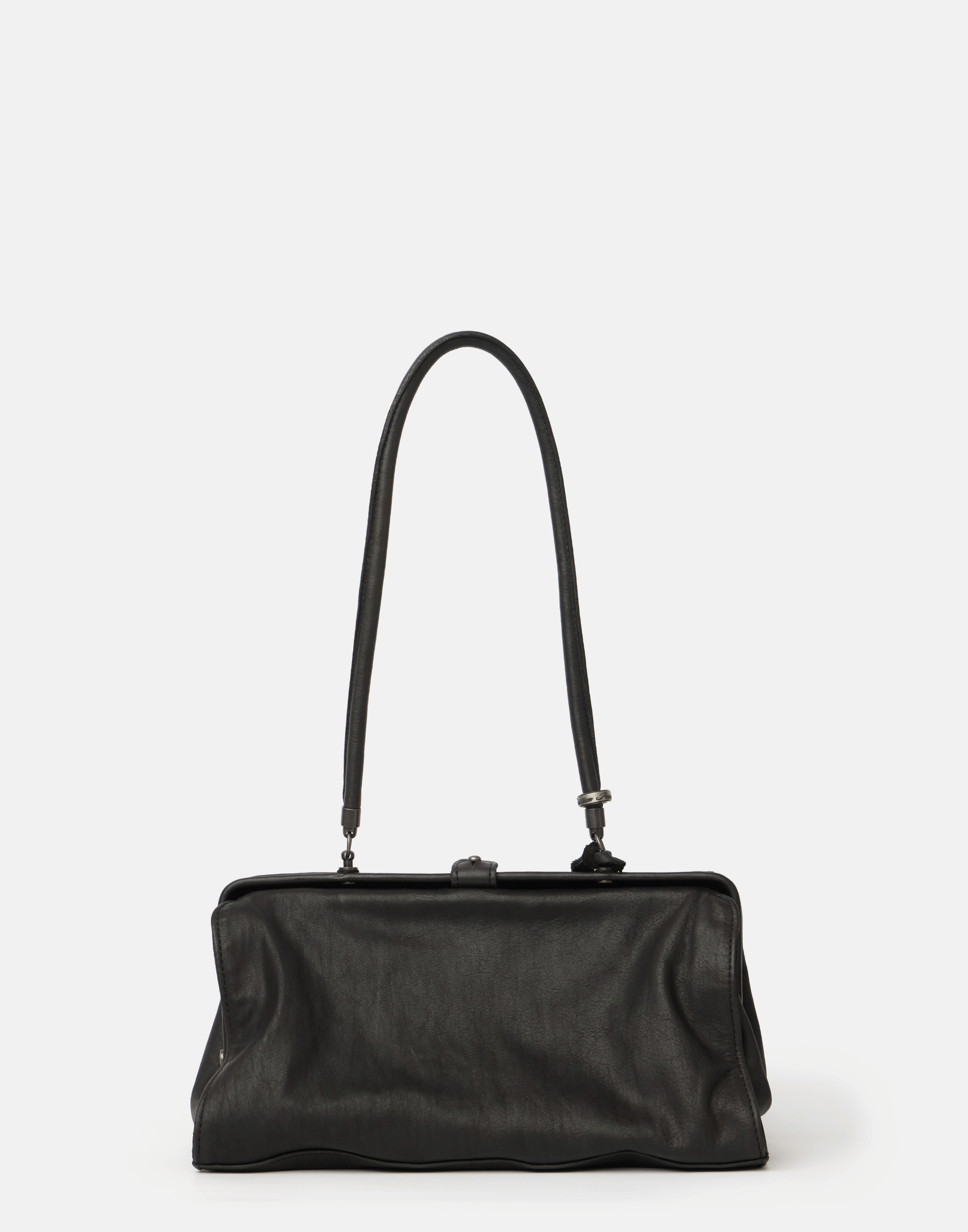 Black Leather Medium Long Handle Bag