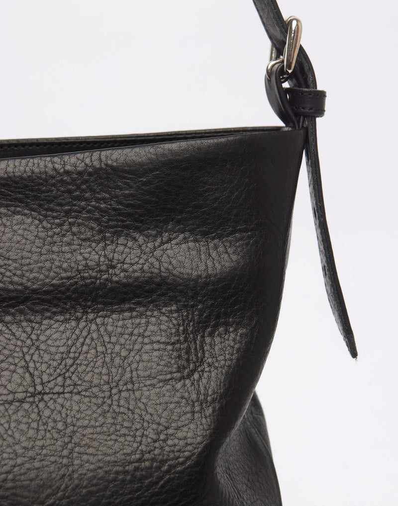 Medium Black Leather Parallel Bag