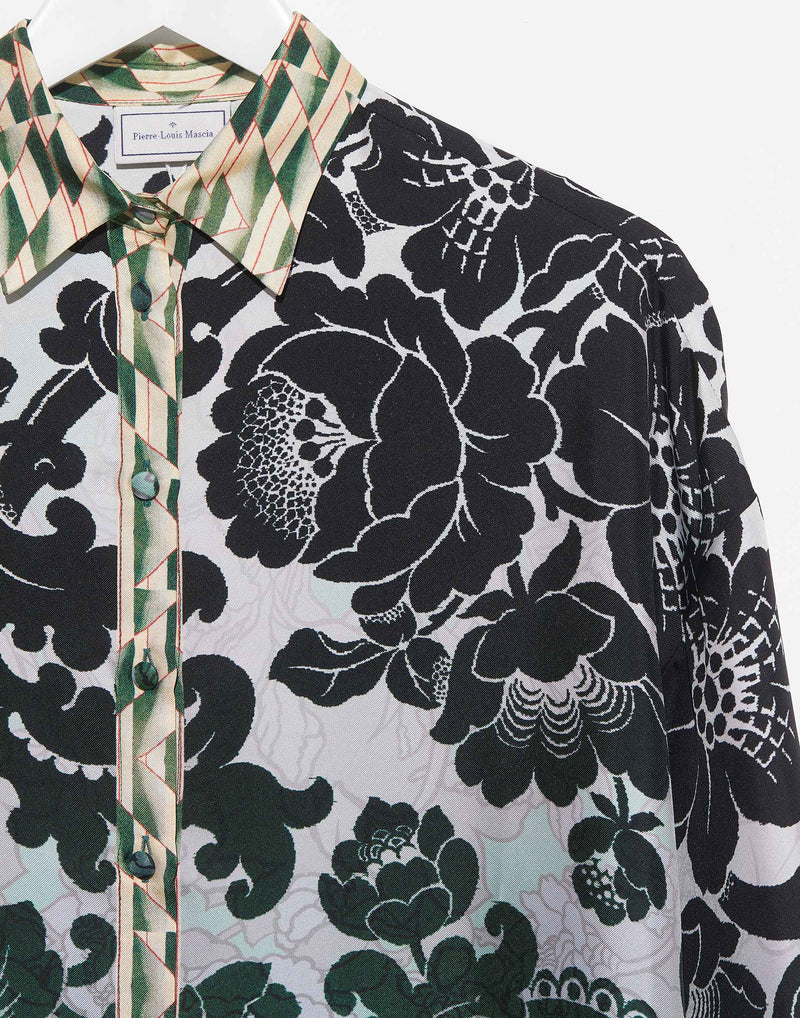 Green Floral Printed Silk Blouse