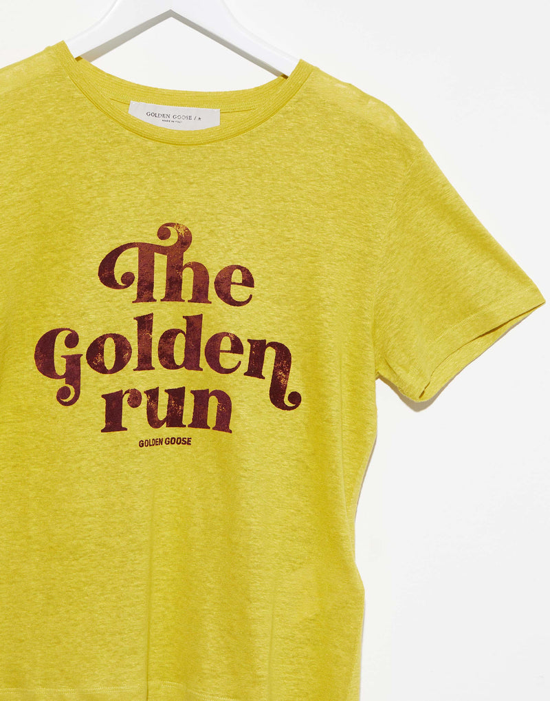 Maize Yellow Linen Printed T-Shirt
