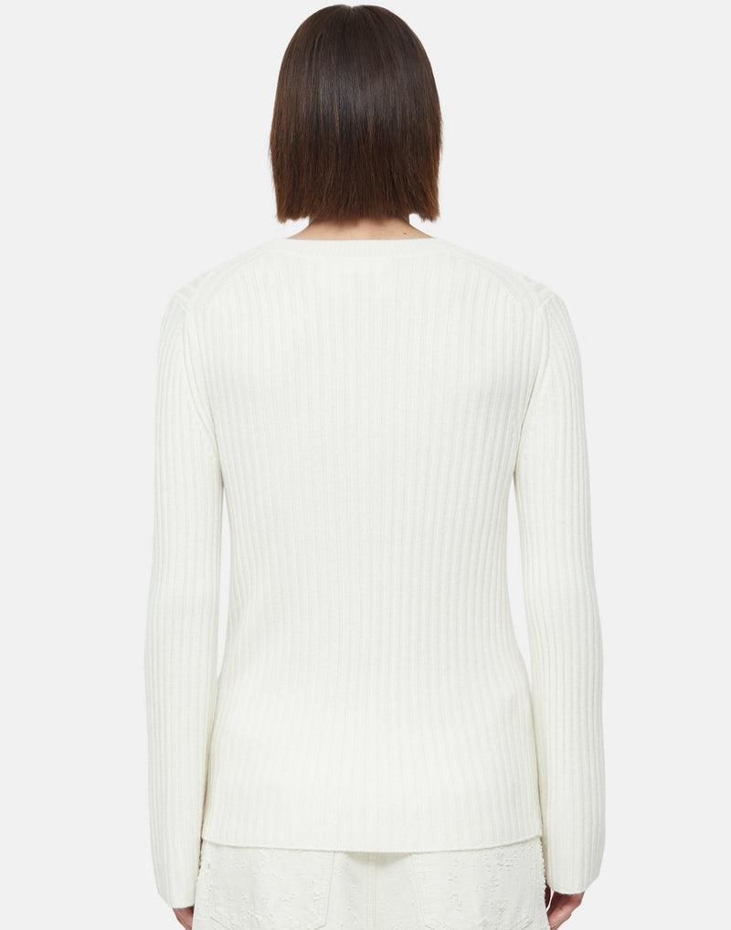 Ivory Cashmere & Wool Ribbed Pullover