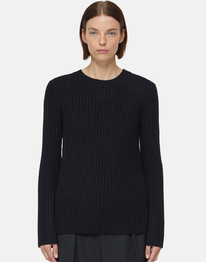 Black Cashmere & Wool Ribbed Pullover