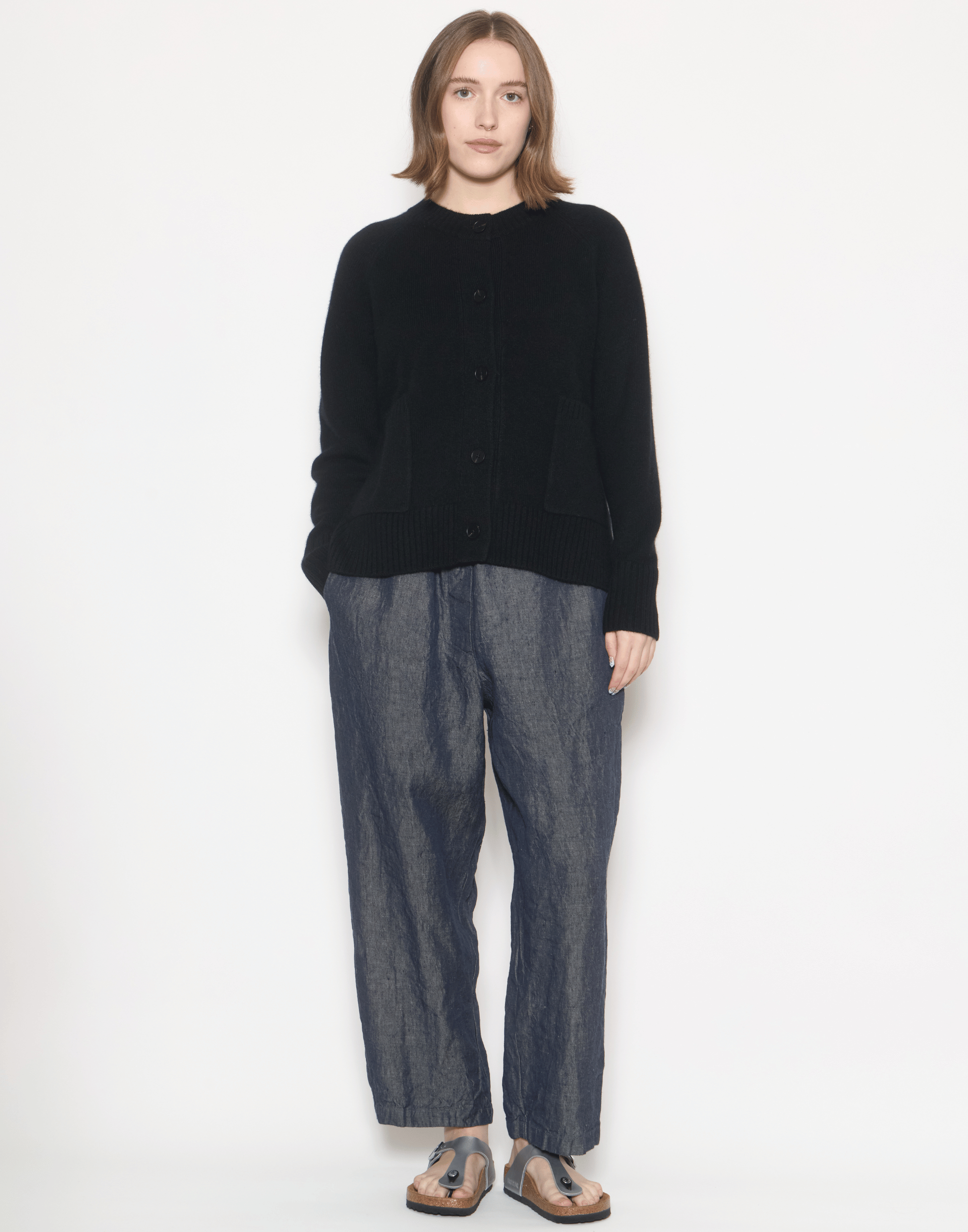 Dark Blue Linen Denim Worker Pants
