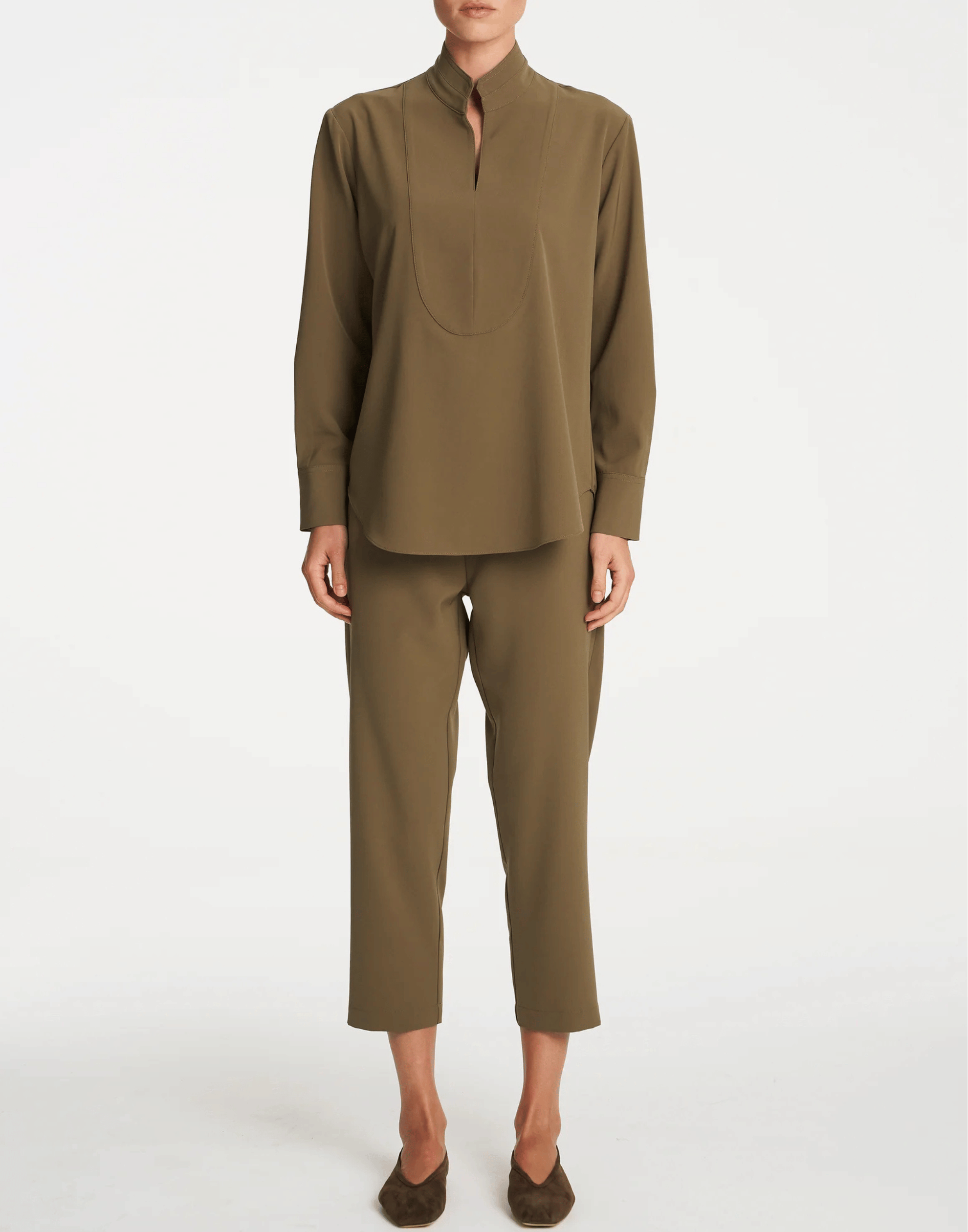 Ermine Stretch Twill Tapered Flat Pants